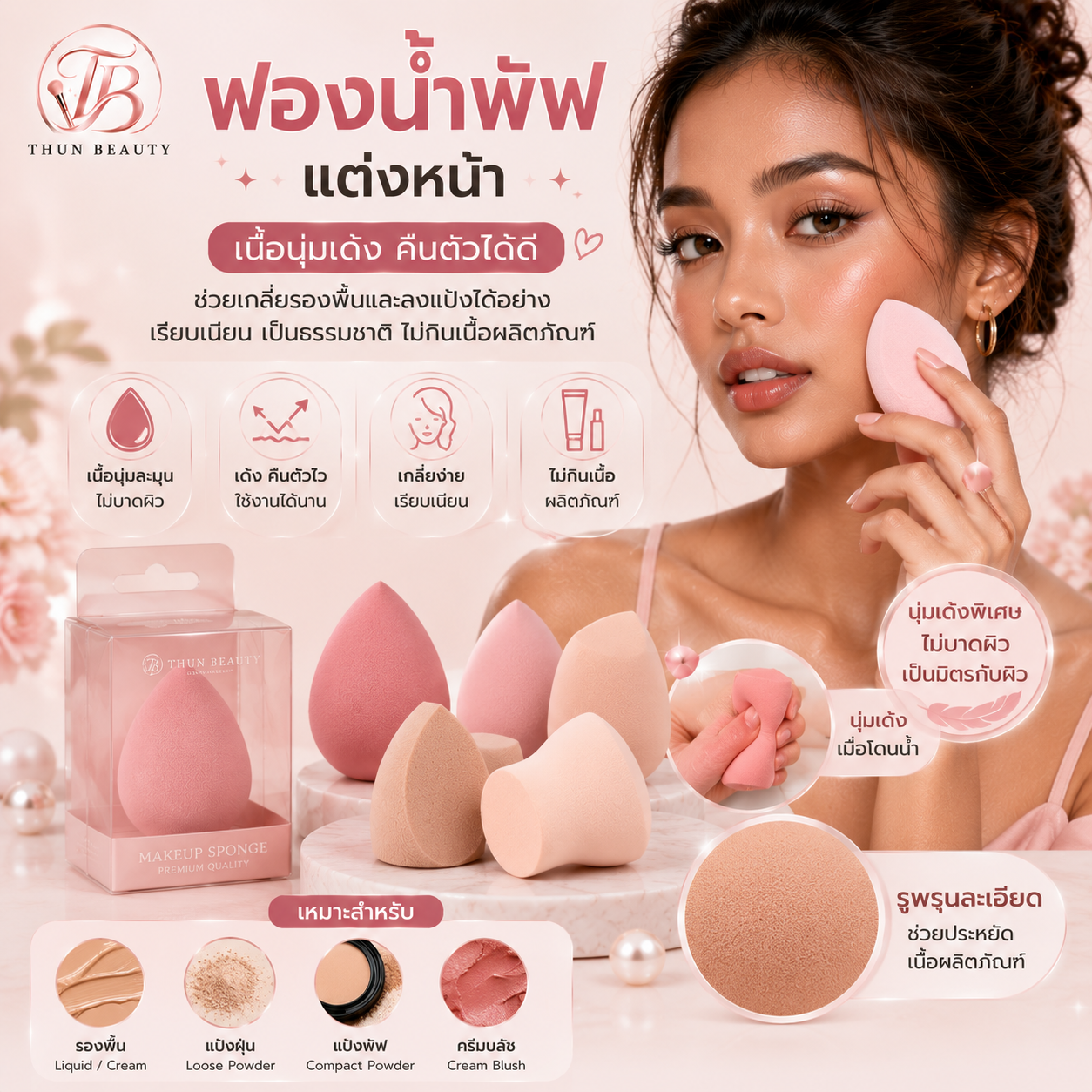 ฟองน้ำพัฟแต่งหน้า เนื้อนุ่มเด้ง